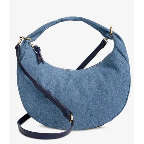 Macy's On 34th denim top handle hobo crossbody bag - Denim Blue - Picture 12 of 16